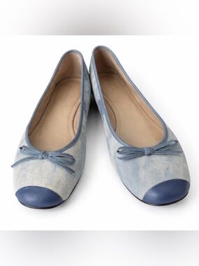 Vintage 90s Maud Frizon Acid Wash Denim Ballet Flats Leather 38 7.5 US Y2K